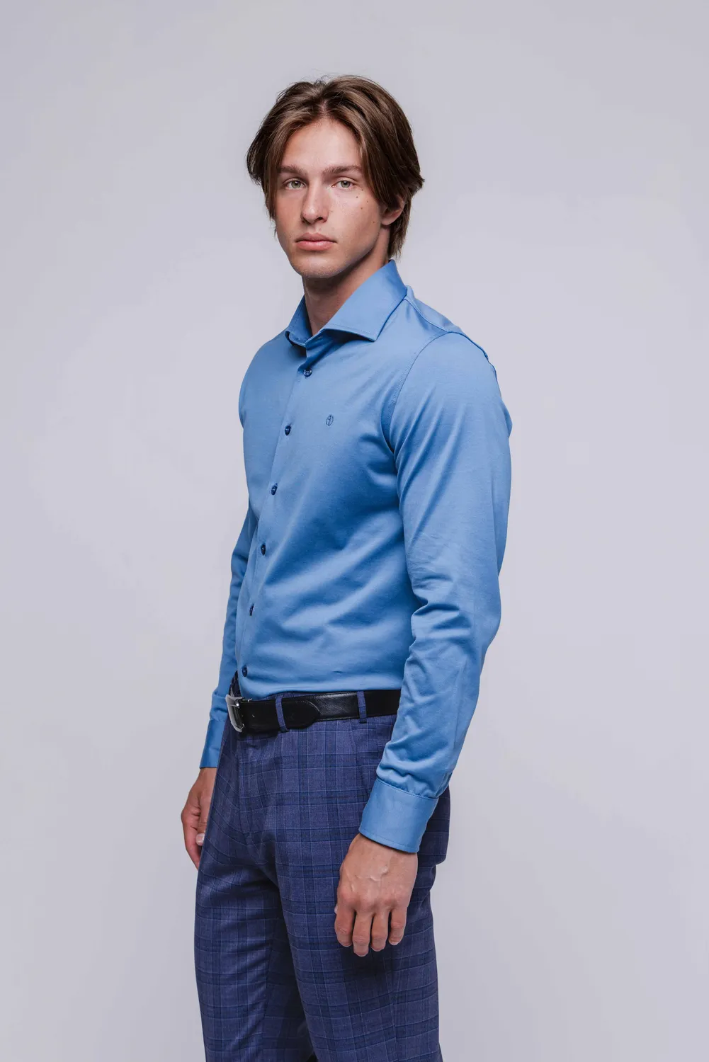 Alain Delon Extra Slim Fit camicia blu jersey cotone