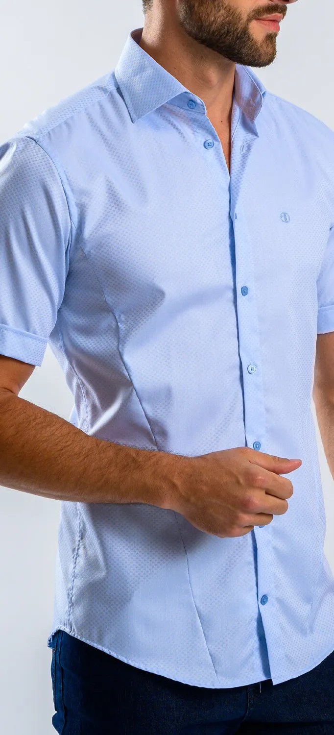 Alain Delon camicia manica corta azzurra extra slim fantasia