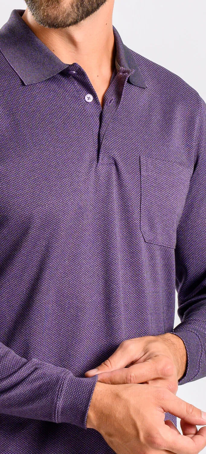 Alain Delon polo manica lunga viola micropima cotone