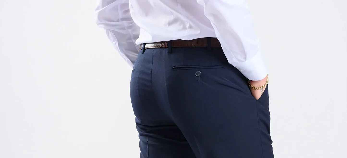 Alain Delon Basic pantaloni abito blu scuro slim fit misto lana