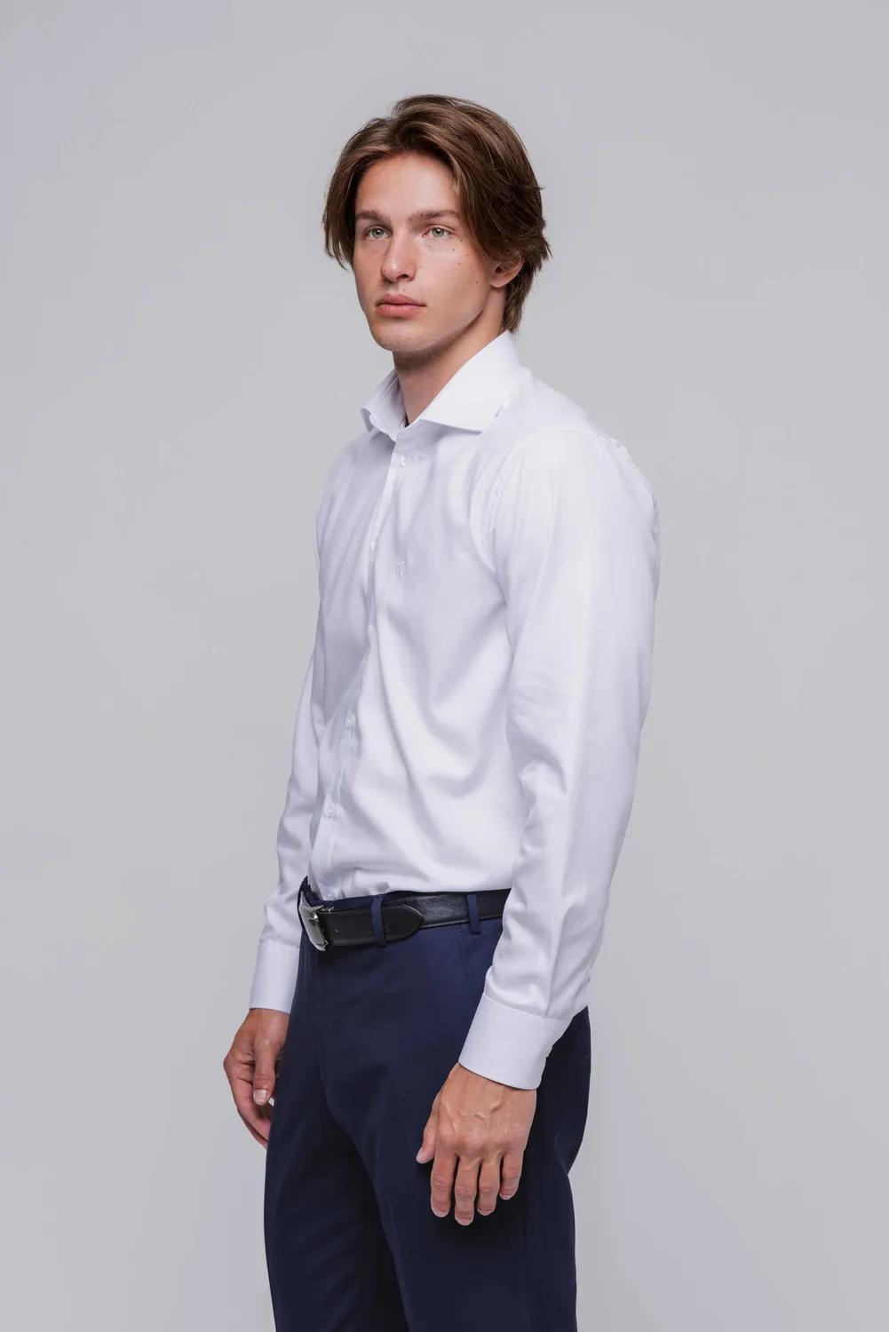 Alain Delon Camicia Bianca Extra Slim Fit Cotone Spigato