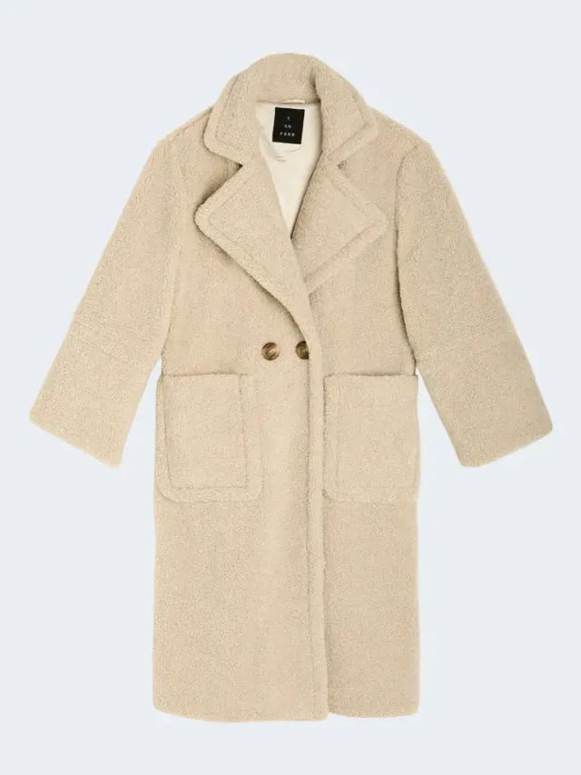 Sand Menswear Teddy cappotto lungo eco-pelliccia cammello