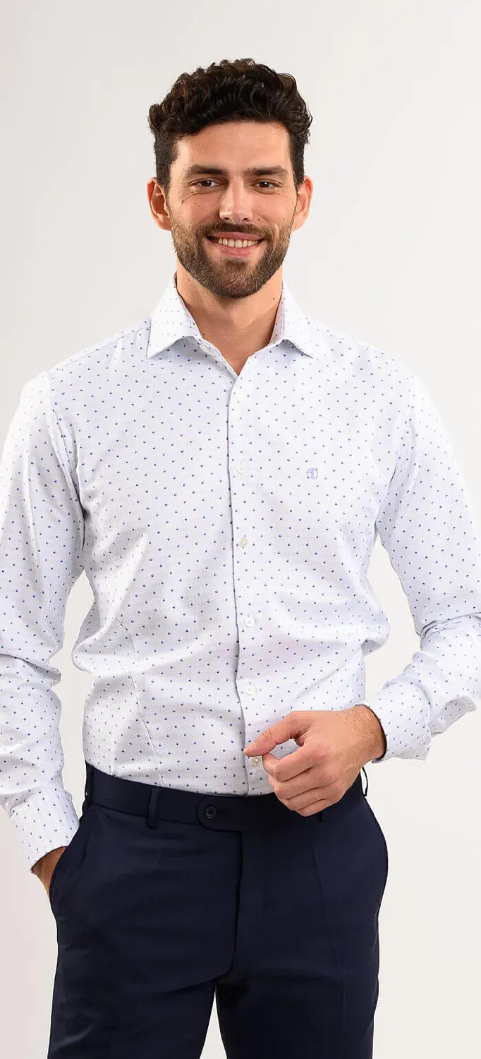 Alain Delon camicia bianca rombi blu extra slim fit