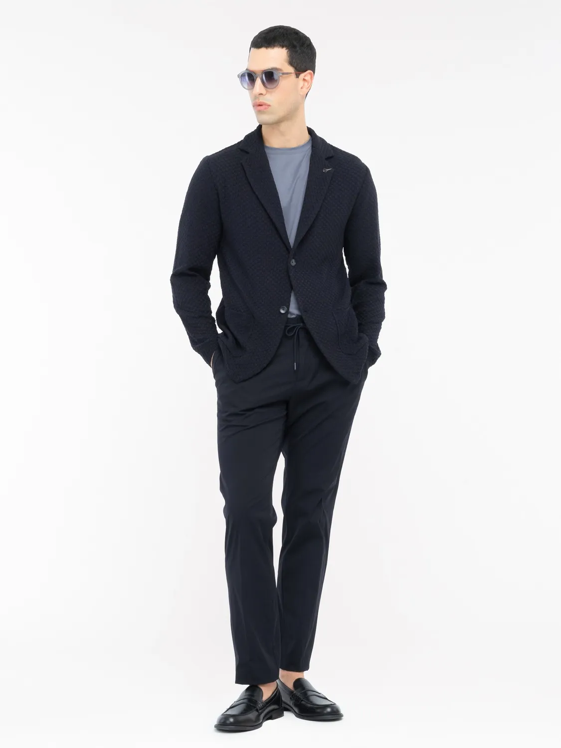 Paoloni Giacca Maglia Waffle Cotone Blu due bottoni