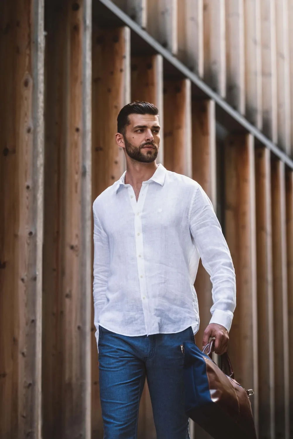 Alain Delon pantalone grigio-blu lino slim fit